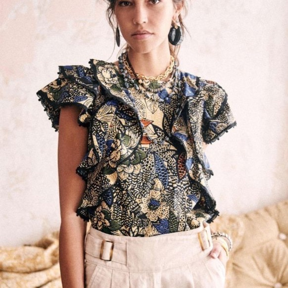 Sezane Clarita blouse Ankara print XS FR34 US2